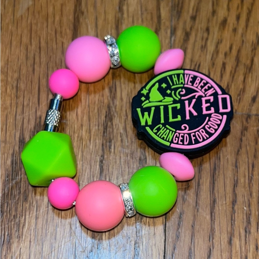Handmade New pink and green Wicked Beaded Tumbler cup charm Bracelet zipper pull